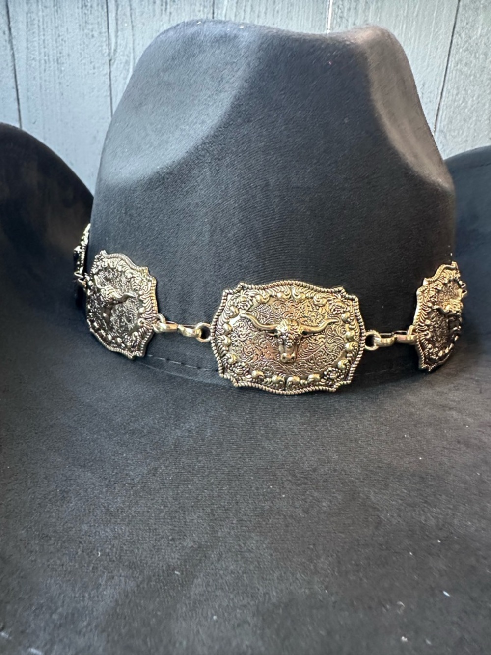 Black Western Cowgirl Hat with Gold Longhorn Concho Band 🤠🤎 Rodeo / Festival - Picture 3 of 5